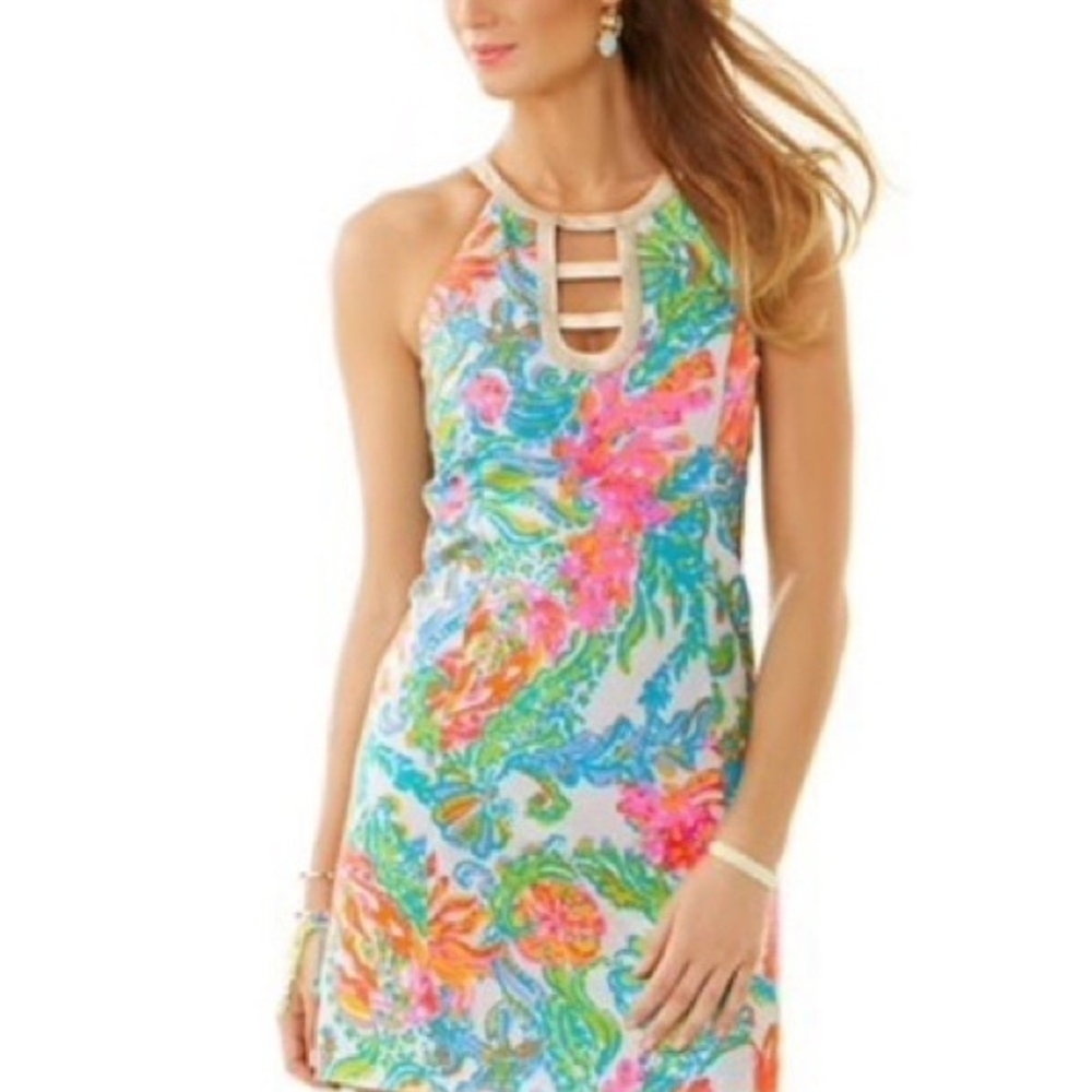 Lilly Pulitzer Multicolor Floral Halter Dress in Pink, Coral & Aqua
